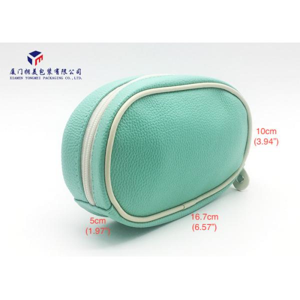Light Green Color Leather Make Up Bag , Zip Around Cosmetic Bag For Ladies