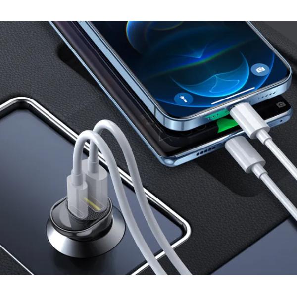 Metal Silver Pull Ring PD30W Super Fast Car Charger Invisible QC 3.0 Car Charger