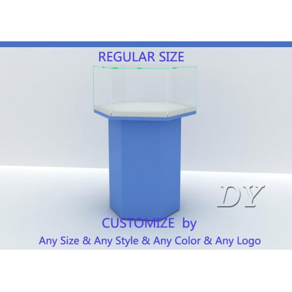 Wood Blue Glass Jewelry Display Case / Jewelry Furniture Cabinets