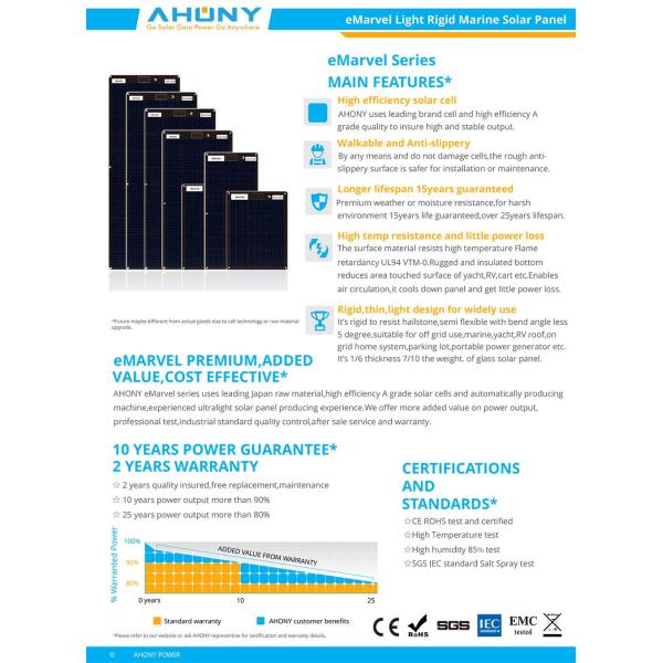 Semi Flexible Marine Rigid Solar Panels 40W Walkable For Campers Yachts
