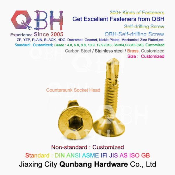 QBH Yellow Zinc Plated YZP Socket Notch CKS Countersunk Head Self Drilling Screws