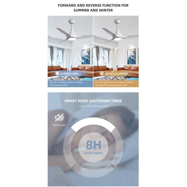 5 Speed 3CCT White ABS Blade Ceiling Fan For Restaurant 1500LM