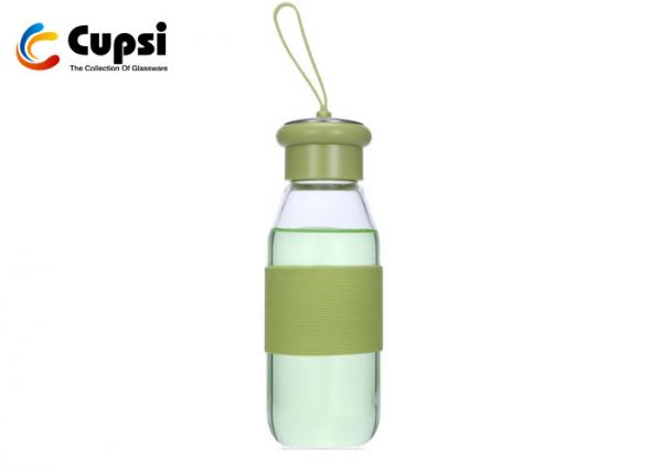 Quality Travel Type Glass Water Bottle With Silicone Sleeve 350ml  Eco Friendly for sale