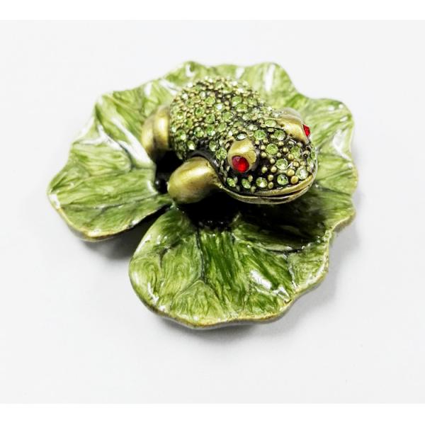 Bejewelled frog Home decoration box Alloy Hand painted crystal Frog metal trinket box