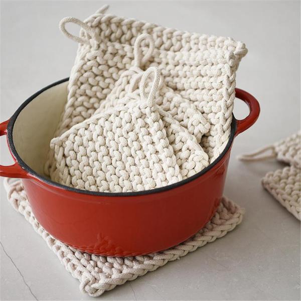 Y-Z Design Custom Wholesale Hand Knit Cotton coaster Set square Drink Barware Coffee Cup Tea Mats