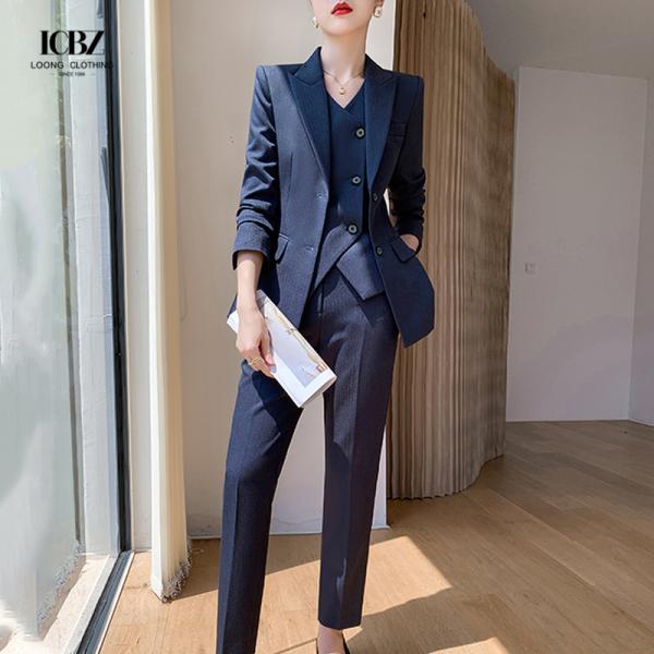 Sexy Women Formal Suit Trousers 3 Pcs Black Office Lady Suit Formal Suppliers Breathable