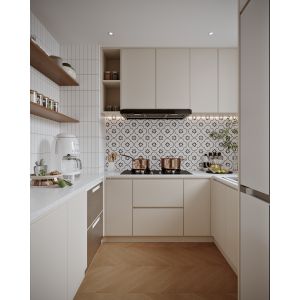 China Lacquer Kitchen Cabinet  French Design Laminate Commercial Kitchen Cabinets on sale