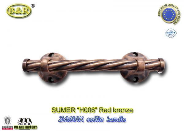 Quality Polished Zamak Metal Coffin Handles H006 red bronze color Size 25.5 x 6.5 cm for sale