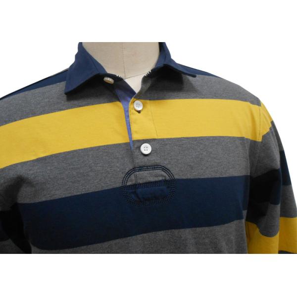 Black And Yellow Mens Knitted Polo Shirt , Long Sleeve Collar T Shirt With Pocket