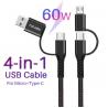 3A 60W Multifunctional USB Cable Nylon Braided 4 In 1 USB Charging Cable for sale