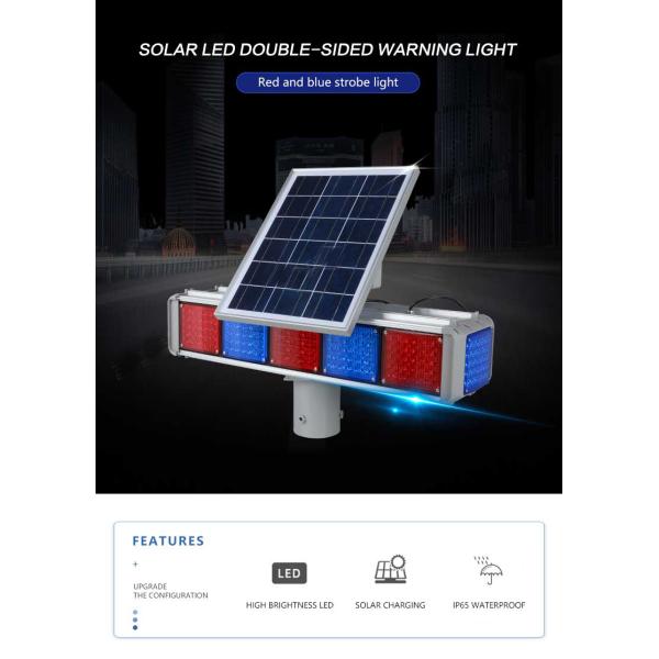Solar LED warning light | outdoor construction light | signal strobe light red and blue four lights | double-sided road