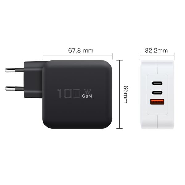 100W GaN USB Charger with QC3.0 1A+2C PD for Laptop