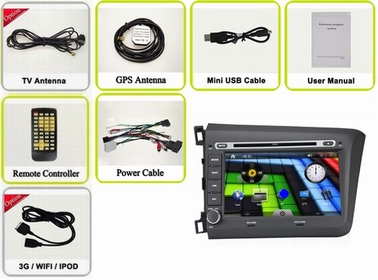 8 Inch 2012 Honda Civic Car Radio with HD Digital touch Screen mp3 mp4 player OCB-8631