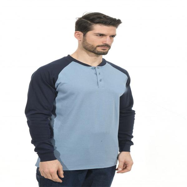 Durable Mechanical FR Henley Shirt 7oz Fire Resistant Long Sleeve