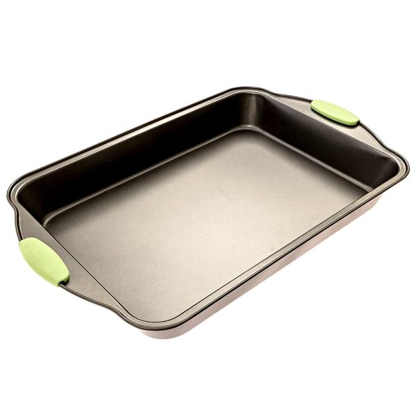 Non-stick Steel Baking Bakeware With Silicone Handles includes a Pie Pan,a Square Cake Pan,Baking Pan,a Bread Pan
