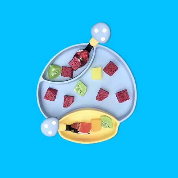 Safety Durable Silicone Baby Tray Feeding Plate With Spoon And Fork