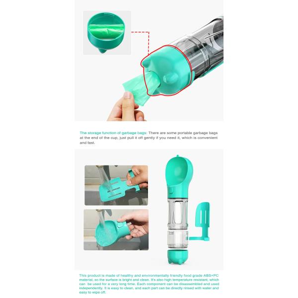 4 In 1 Dog Travel Bottles Leak Proof Portable Dog Water Dispenser Multifunctional With Poop Bag