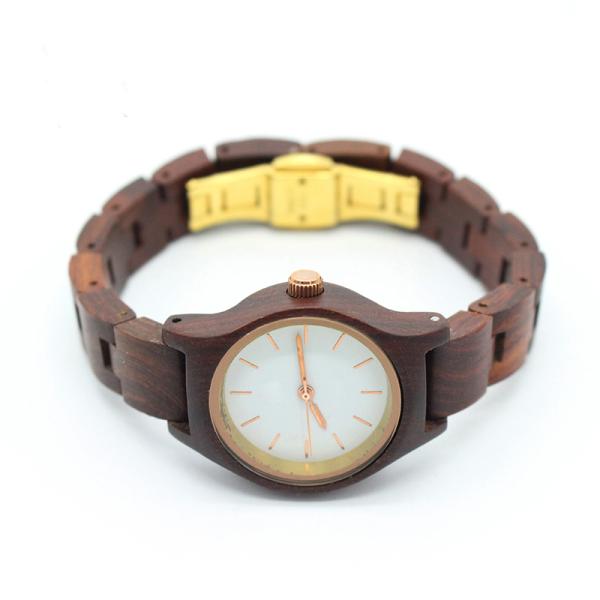 Red Sandalwood Womens Stainless Steel Watch Female Wooden Watches