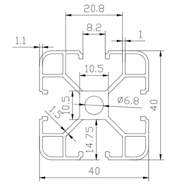 6.8mm Hole 40 * 40 Anodized T Slot Aluminum Profile With 1.1mm Thickness