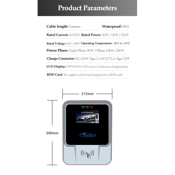32A Single Phase Electric Car Charger Point EVSE Wallbox 240VAC 7KW