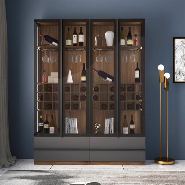 96" Countertop Luxury Home Bar Cabinet Glass Wine Cabinet Melamine Wood Furniture