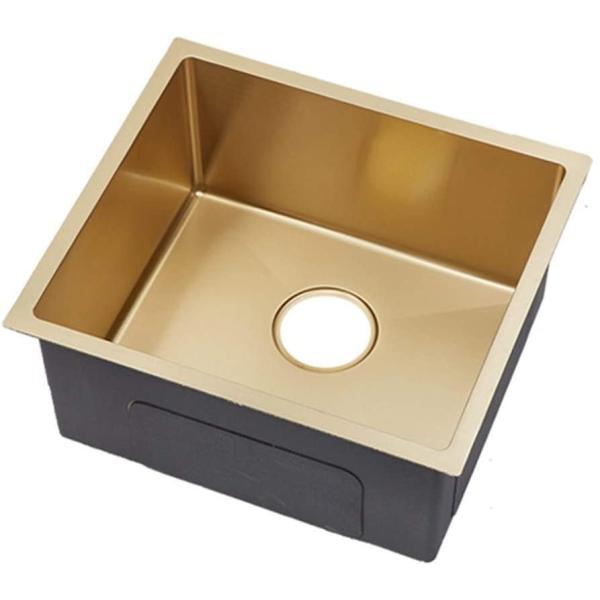 SUS304 Single Bowl Gold Kitchen Basin Sink Surface Anti Scratch Nano