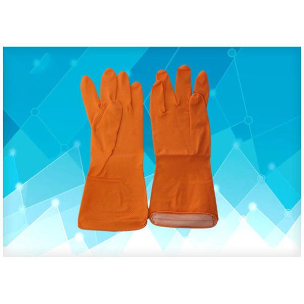 Orange Color Latex Exam Gloves , Dip Flock - Lined Style Non Powdered Gloves