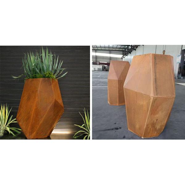 Indoor And Outdoor Metal Geometric Planter Corten Steel Hexagonal Flower Pot