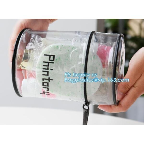 ZIP BARREL BAG, Cosmetic bag PVC in cylinder shape, Cylinder Round Folable See-through Travel PVC Makeup Case, cylinder
