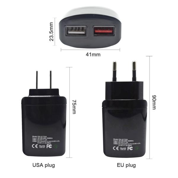 Quick Charger 3.0 Patent Portable Intelligent Universal USB wall travel Charger for Iphone / iPod/Ipad/Samsung QCT204