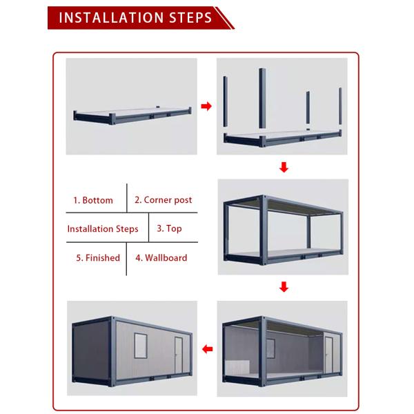 Modern Design Prefabricated Homes Steel Frame 20ft Container House with Rock Wool Panel