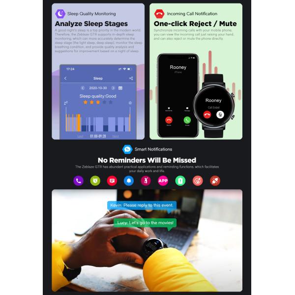 IP68 Waterproof GR5515 Zeblaze Smart Watch With Blood Preesure Monitor