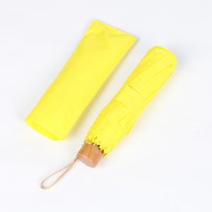 Cheap Wooden Handle Three Fold Umbrella Yellow Aluminum Shaft Lightweight Durable wholesale