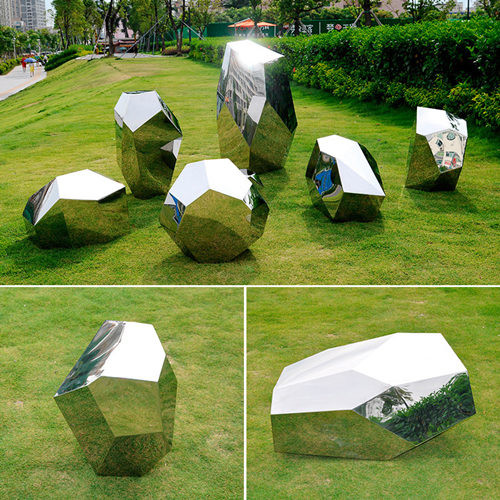 Stone Metal Lawn Sculpture Mirror Abstract Stainless Steel Sculpture