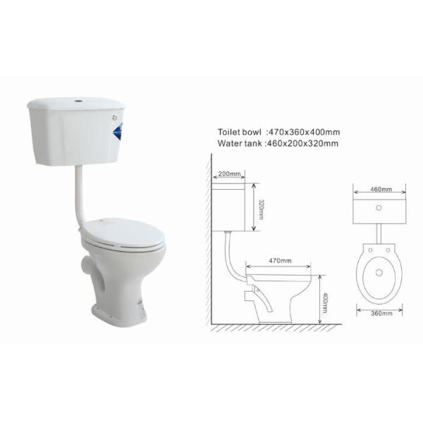 High Efficiency Dual Flush 2 Piece Toilet Bowl Elongated 470x360x400mm