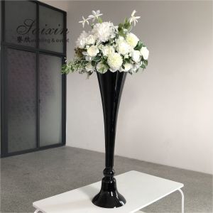 80cm-100cm Tall Black Glass Stemmed Glass Vase Hurricane For Wedding Table