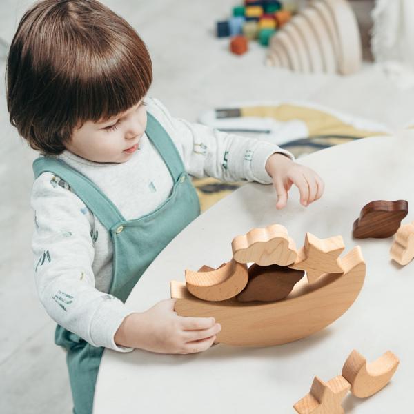Montessori Children's Educational Toys Wooden Blocks Stars Moon Stacked Blocks Wooden Toy Diy Baby Balance Training Cons