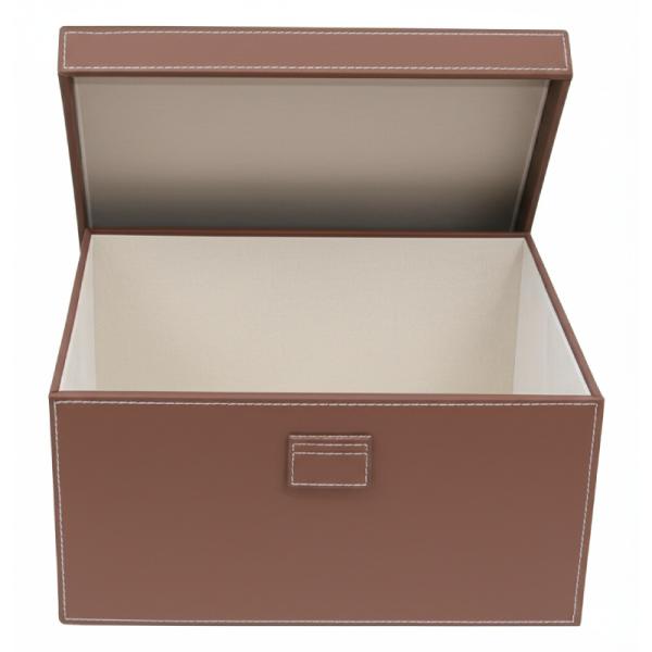 MJMHD DG-H002 Decorative Storage Boxes with Lids, Faux Leather Closet Organization Bins, Handcrafted Elegant Storage for Wardrobe Shelf, Brown