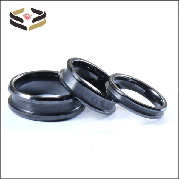 Men'S Women'S Black Wedding Ceramic Rings 4mm 6mm 8mm With Customizable Inlay