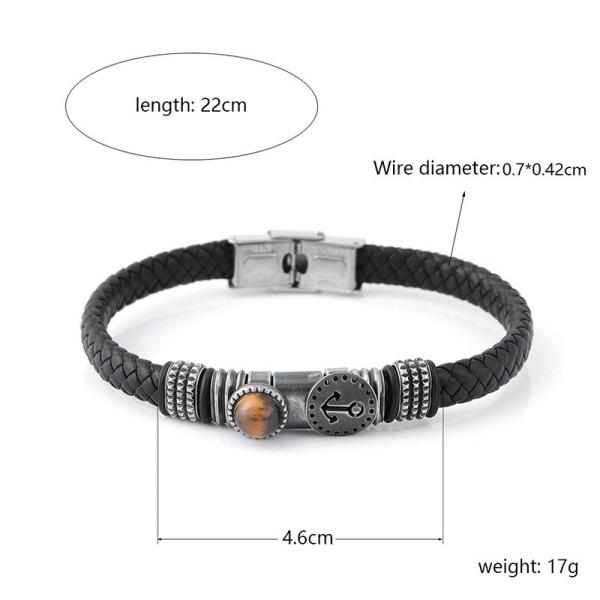 Knitted leather men's magnetic buckle bracelet, trendy boat anchor design, versatile men's bracelet