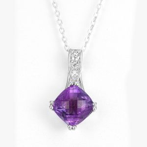 Rhodium Sterling Silver Gemstone Pendants 10mm Square Stone Necklace