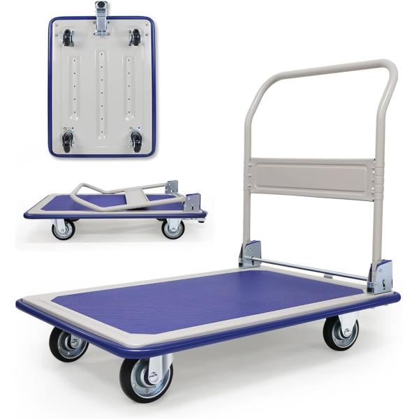 Folding Steel Trolley Platform Handtruck Brake Heavy Industrial Flatbed Truck Logistics Warehouse Handling