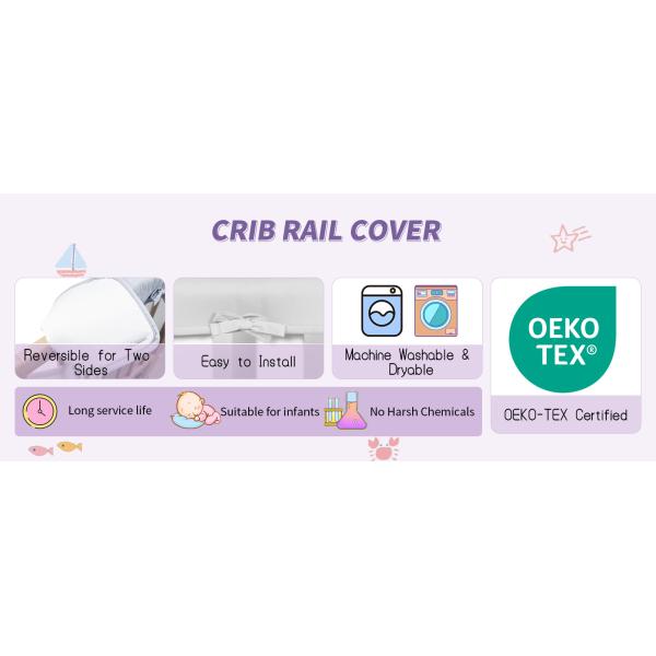 Purple Polyester Baby Bed Rail Guard Cover 4-Piece Set