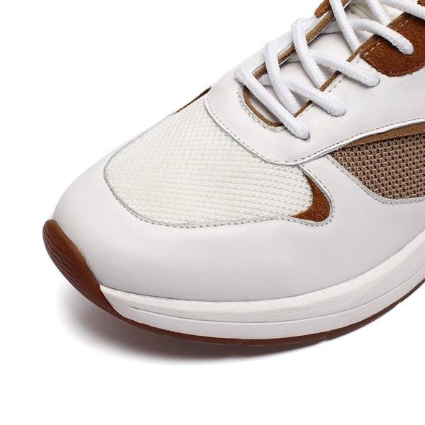 White Brown Lace Up Euro 39size Mens Leather Sneakers Anti Skid
