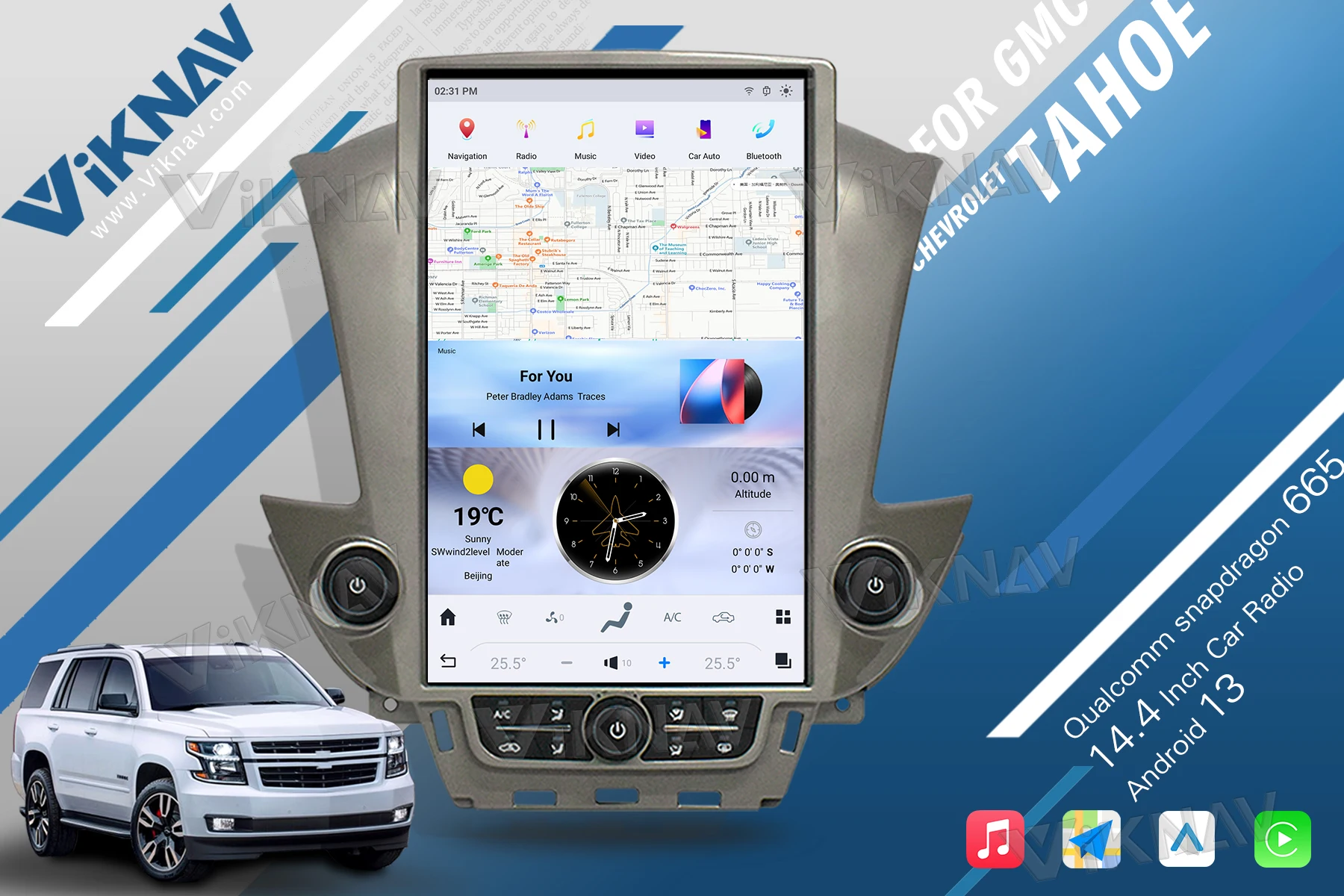 VIKNAV for Chevrolet Suburban Tahoe GMC Yukon 2014-2020 Car Audio Stereo Upgrade ODM