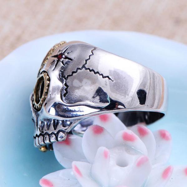 Retro Jewelry 925 Silver Golden Two Tones Skull Mens Ring (XH056039W)