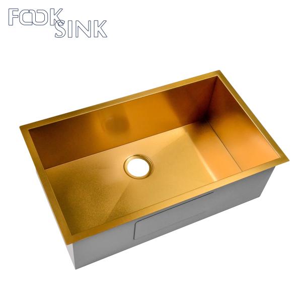 33 Inch Gold Metal Kitchen Sink Contemporary 16 Gauge Nano Surface Stainless Steel