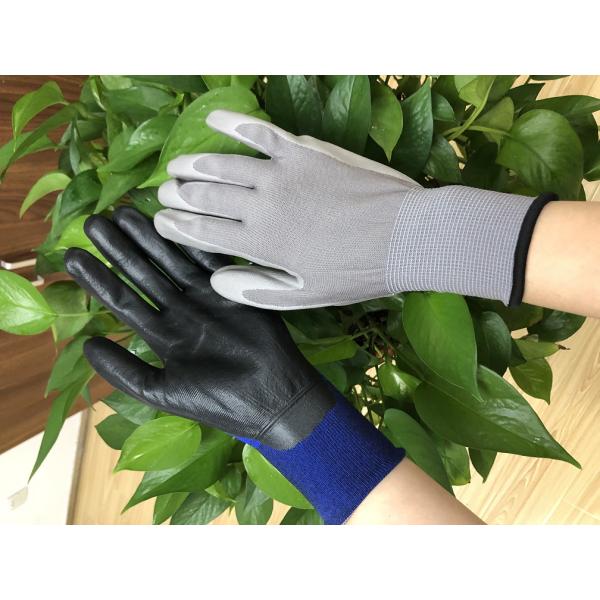 Packing Thin Nylon Liner Soft 15 Gauge Knit PU Palm Coating Work Gloves