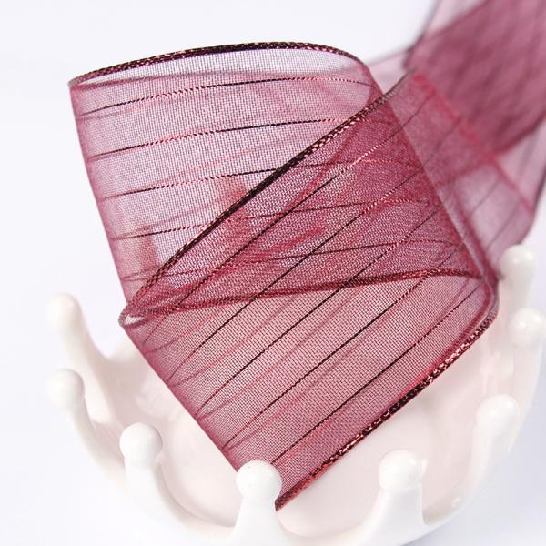 10mm-25mm Gold Line Striped Polyester Organza Ribbon for Gift Wrapping and Boxes Packing or Ribbon Bow