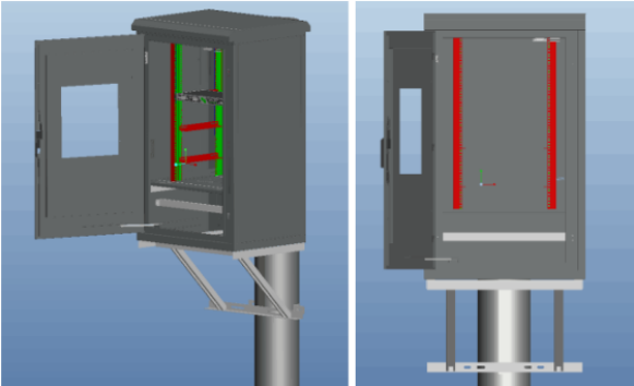 11U Small Pole Mount Cabinet Fan Cooling IP55 Weatherproof Outdoor Steel Box